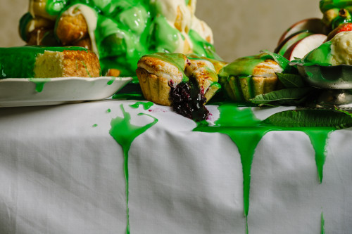 Halloween dessert cart covered in edible lime slime