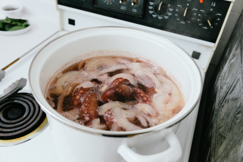 Octopus boiling on the stove